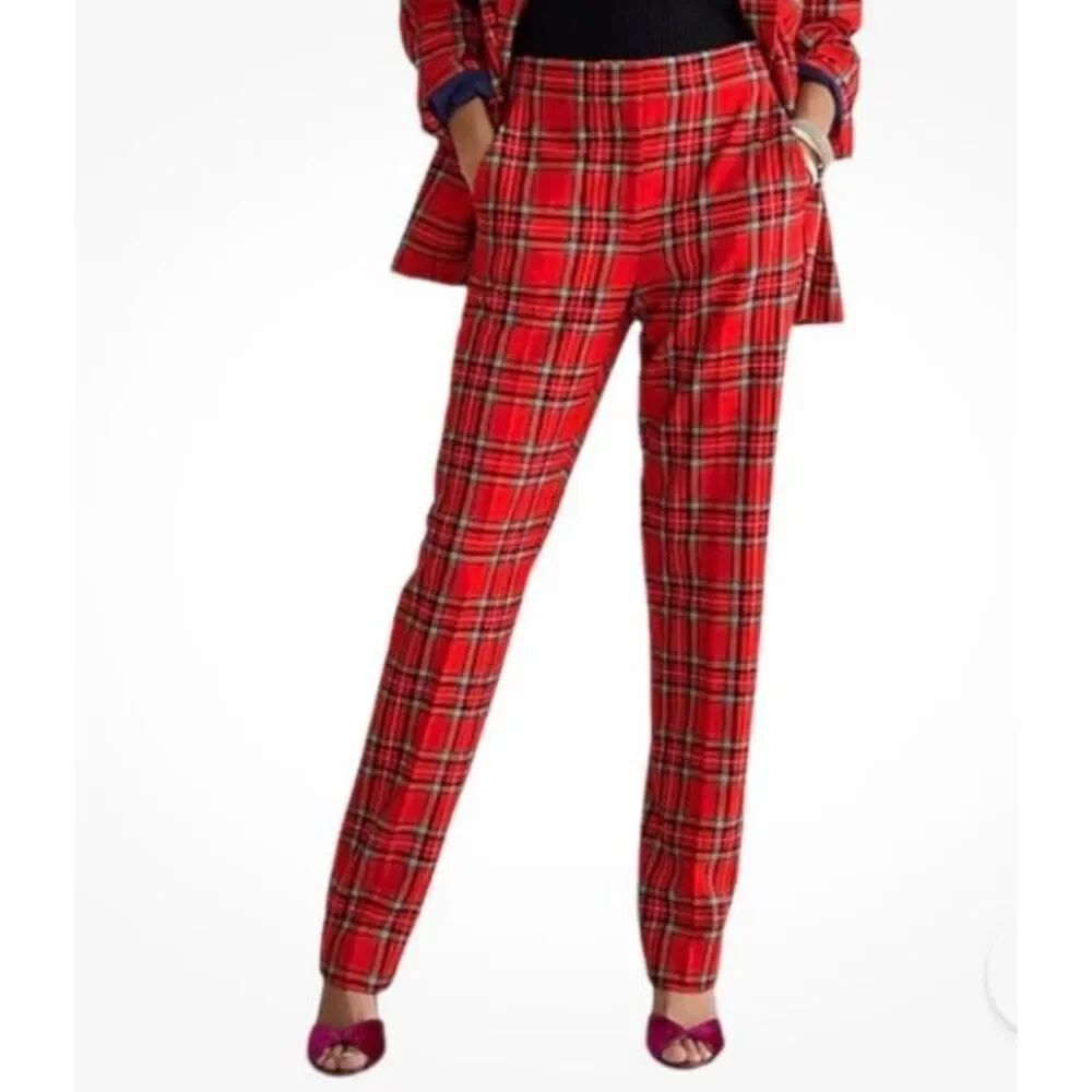 J.Crew women’s Kate straight leg, good tidings plaid wool blend pants 2